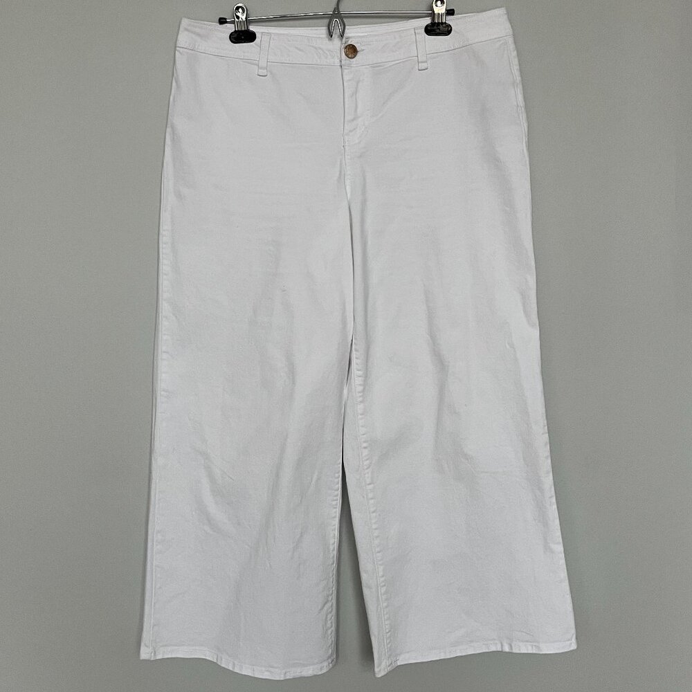 1822 White Wide Leg Cropped Twill Pants 14